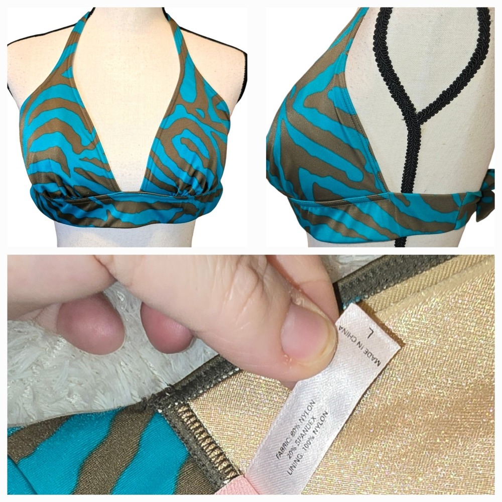 Victoria's Secret Jungle Leopard Print Halter Stretchy Swim Bikini Top Size L